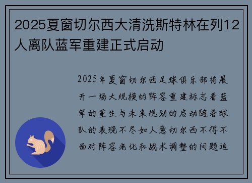 2025夏窗切尔西大清洗斯特林在列12人离队蓝军重建正式启动